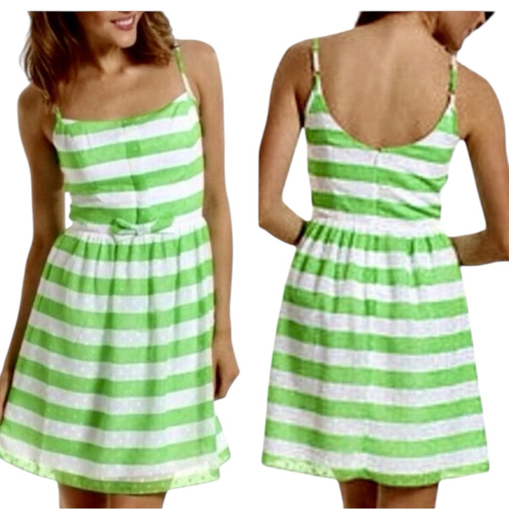 LILLY PULITZER Antonia w/ Green/White Awning Striped Dress Size 4 -- GORGEOUS!!